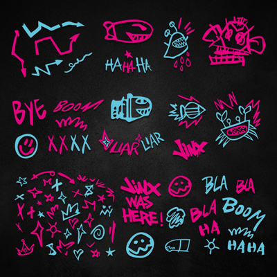 镂空反光贴纸jinX金克斯小爆爆祖安涂鸦黑夜英雄头盔摩托电动车贴