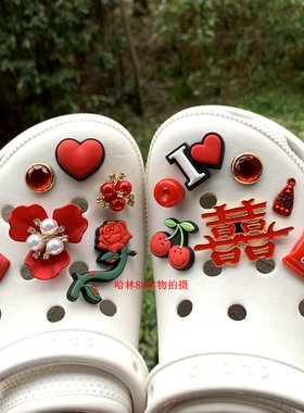 正品Cross鞋花鞋饰鞋扣洞洞鞋书包小红书喜庆红色系列鞋花