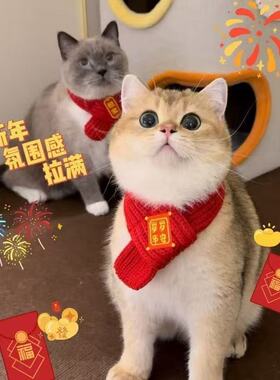 猫咪新年围巾宠物围脖红色保暖中国风口水巾围兜狗狗新年装饰品