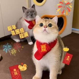 猫咪新年围巾宠物围脖红色保暖中国风口水巾围兜狗狗新年装饰品
