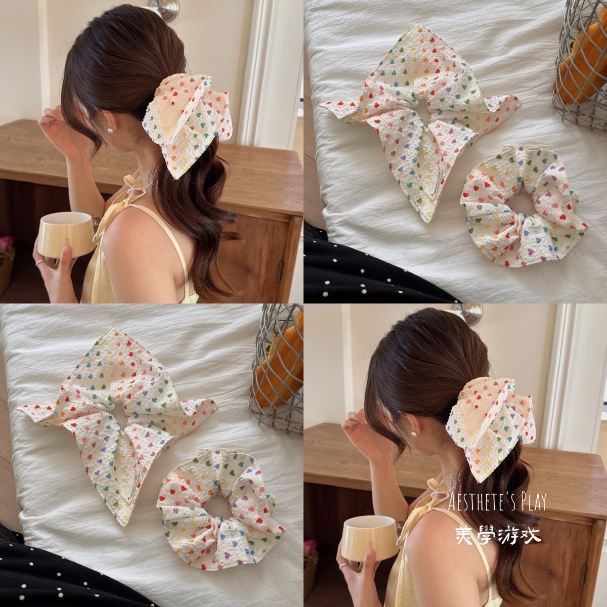 甜美少女风糖果色彩虹爱心泡泡棉小蛮腰肠圈韩系扎头发方巾发圈新
