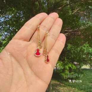 好运红福禄显白红玛瑙葫芦耳环女士轻奢高级感百搭耳饰小众锁骨链