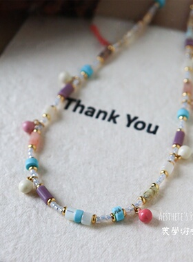 时尚彩色滴油圆球串珠锁骨链