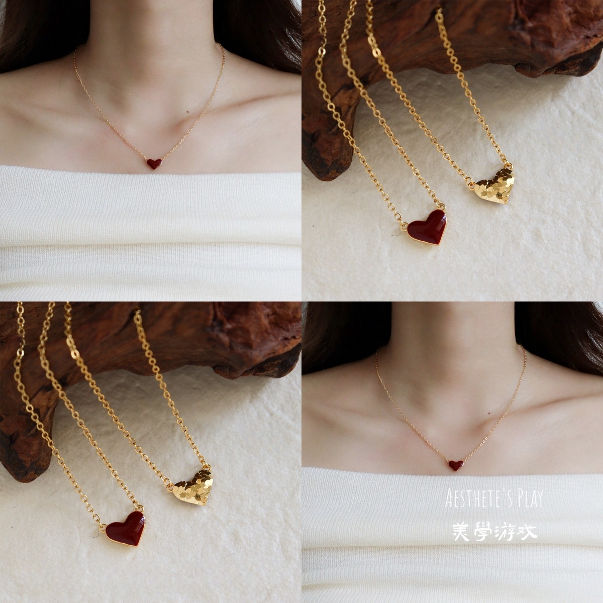 甜美双面滴油爱心新款锁骨链