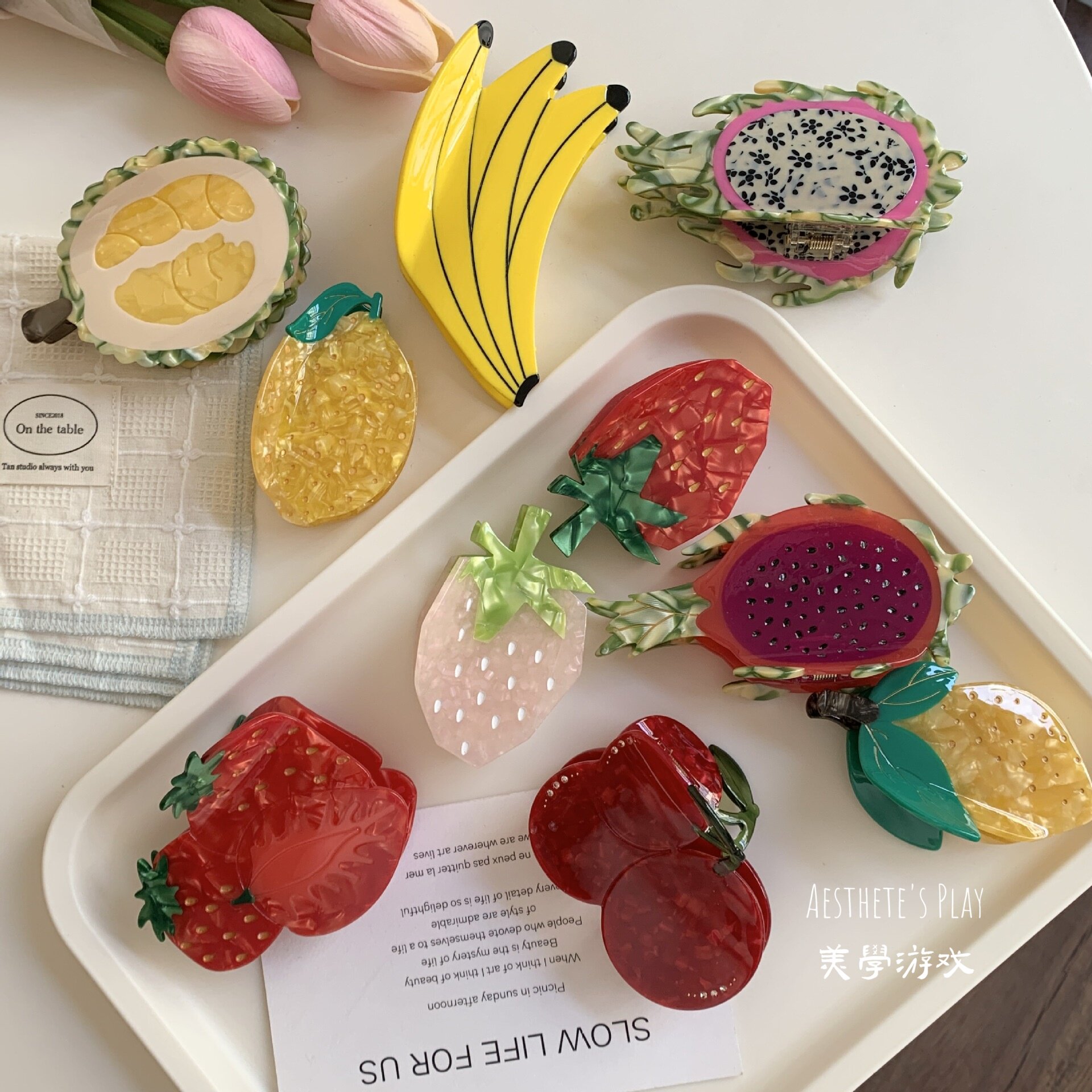 新款夏季水果抓夹小众醋酸草莓榴莲发夹鲨鱼夹饰品女发饰半扎发