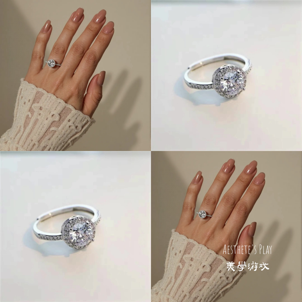 克拉钻戒指开口可调节满镶钻