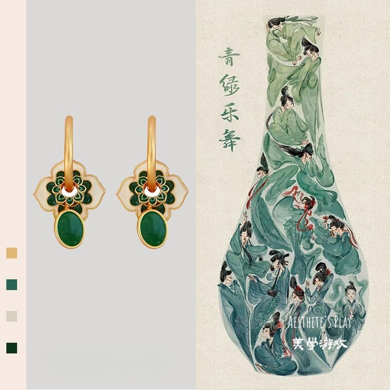 原创一款多戴新中式吊坠花朵耳环铜镀真金高级感精致轻奢复古耳饰