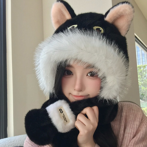 帽子围巾一体骑行日常可爱女保暖