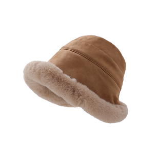网红帽子女秋冬百搭加绒羊羔毛渔夫帽加厚保暖毛绒盆帽东北蒙古帽