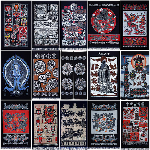 贵州苗族手工蜡染布艺壁挂门帘90x130cm民族复古酒店餐馆装饰画