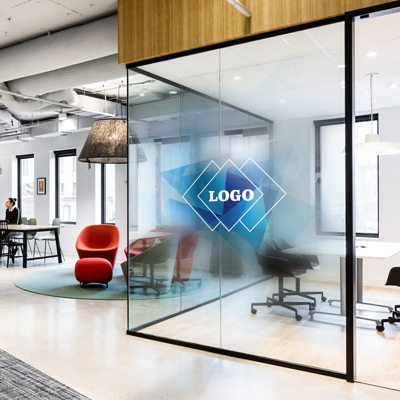 靛蓝公司办公室隔断装饰玻璃贴纸uv彩色静电透明磨砂贴膜logo定制