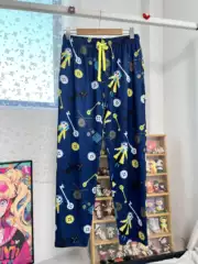 Foreign Trade Single-Layer Milk Silk Cartoon Print Unisex Light Blue Loose Comfortable Long Pants for Outdoor Wear and Home Wear