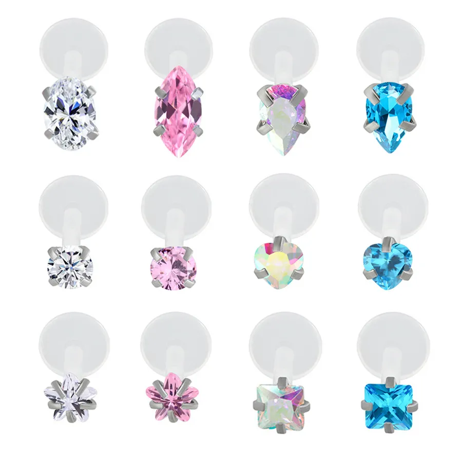 亚克力耳骨钉精致爆闪马眼华子玫瑰切锆石唇钉耳钉插件穿刺饰品