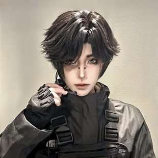 第五人格勘探员cos假发微造型毛胚万用毛黑色短发自带鬓角全头套
