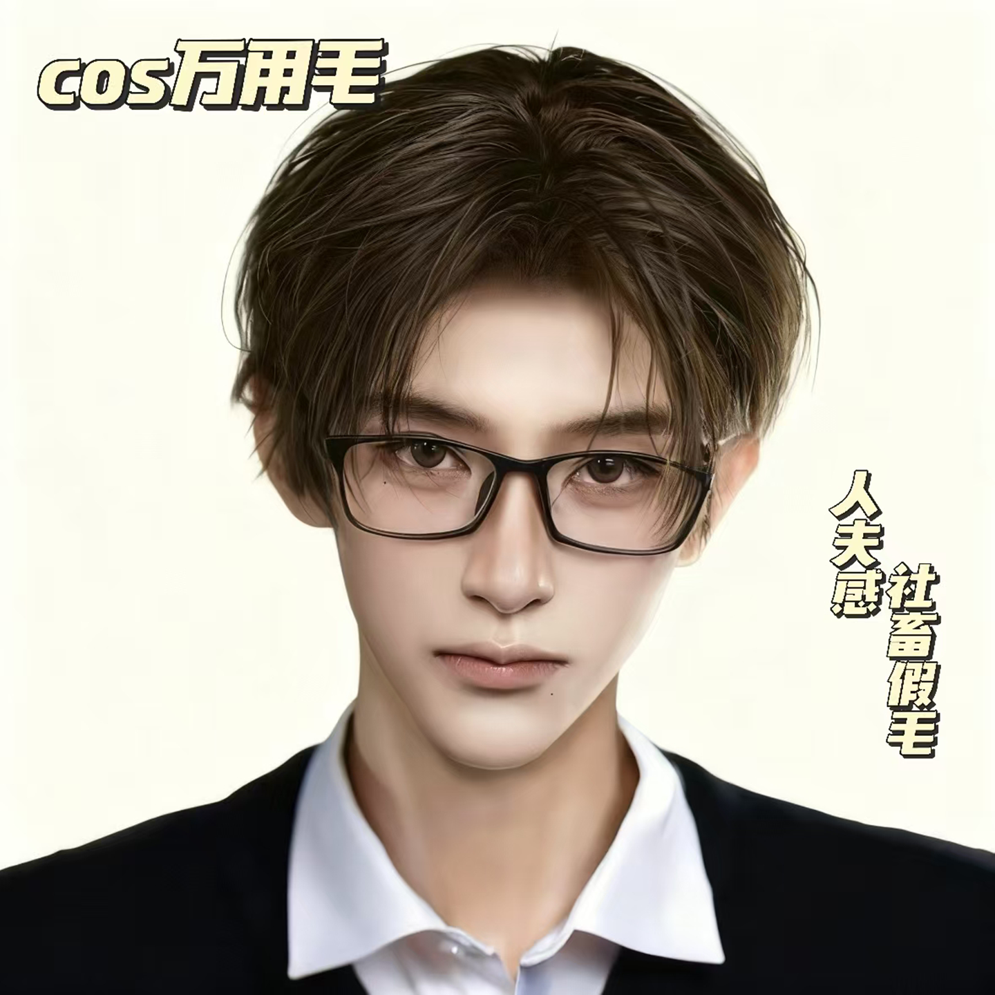 假发男cos万用毛人夫感社畜假发微分碎盖毛坯万用打毛顶全头套式