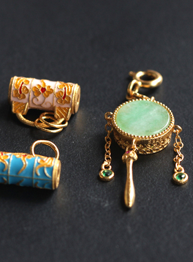 摩登晶石925银烤蓝diy平安锁