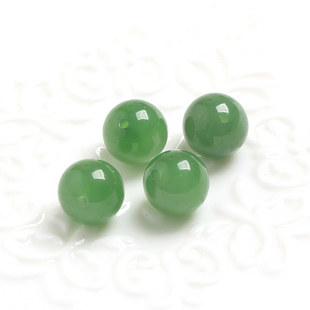 天然和田玉碧玉半孔圆珠无黑点 diy饰品配件耳环耳钉吊坠菠菜绿