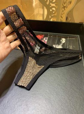 性感黑色网格女蕾丝内裤低腰T裤薄款丁字裤欧美风