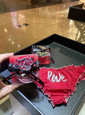 七夕挚爱礼品包装欧美性感低腰火辣透明红色love银边可爱网纱少女