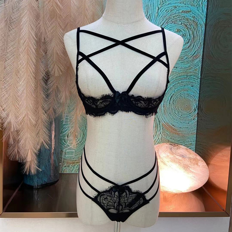 法式钢托胸罩聚拢透视女士内衣套装性感火辣野性可爱透明 - 封面