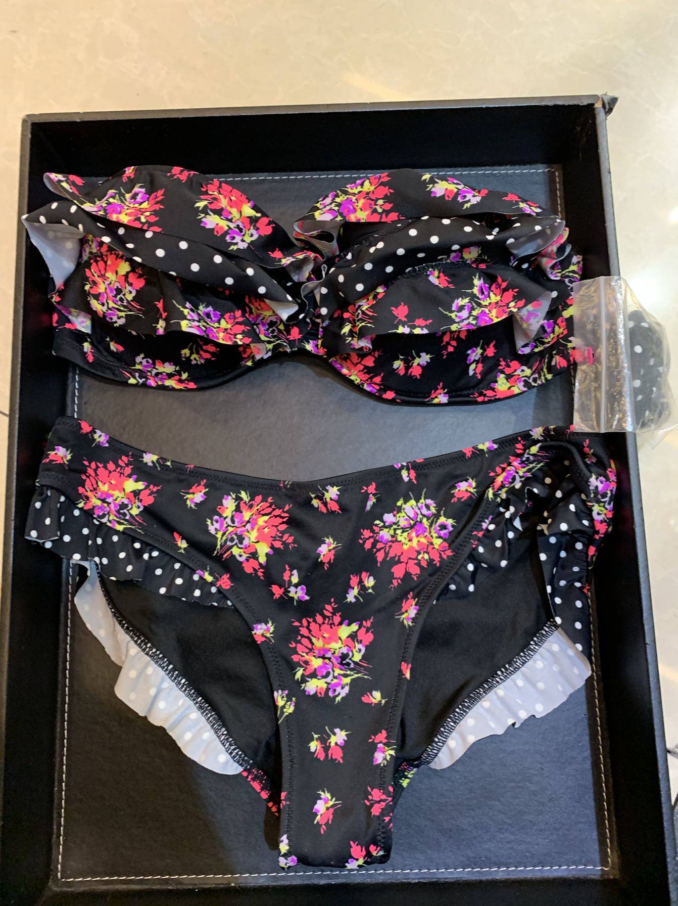 bikini女士比基尼性感火辣三点式少女半杯游泳衣可爱粉色圆点低腰