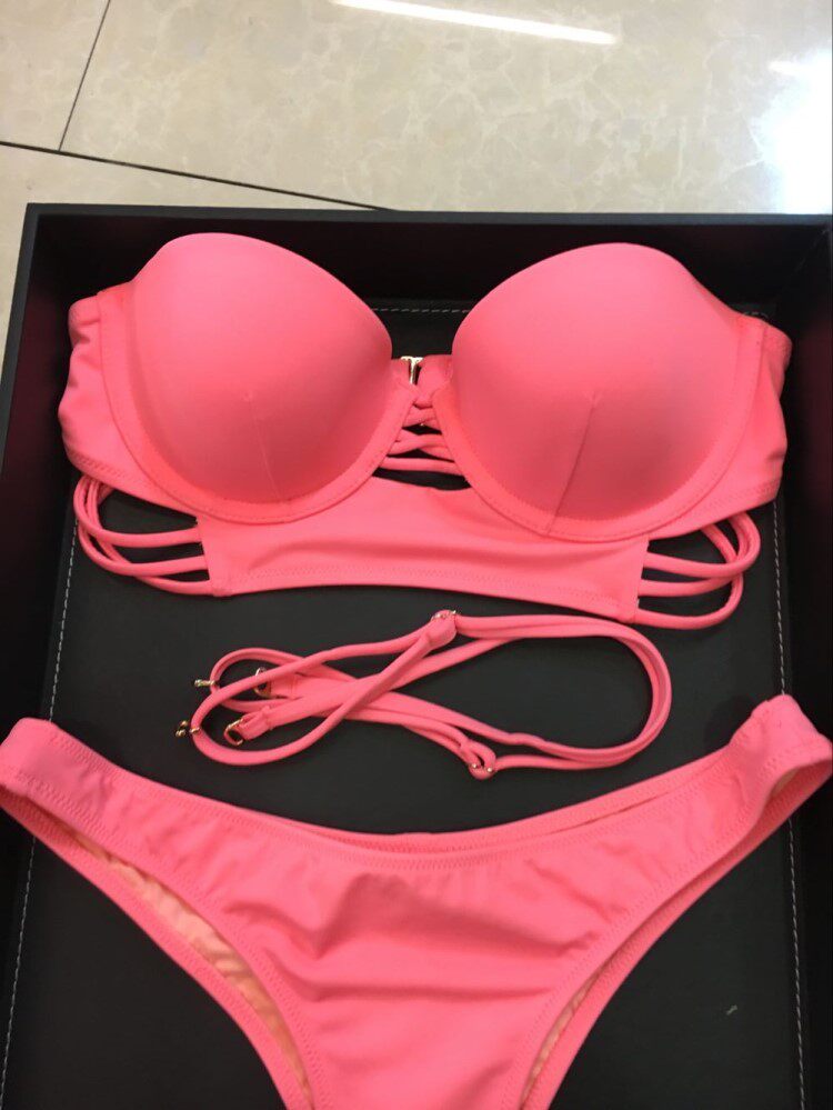 性感泳衣托胸显大分体泳衣西瓜红色浅绿色丁字裤比基尼bikini女