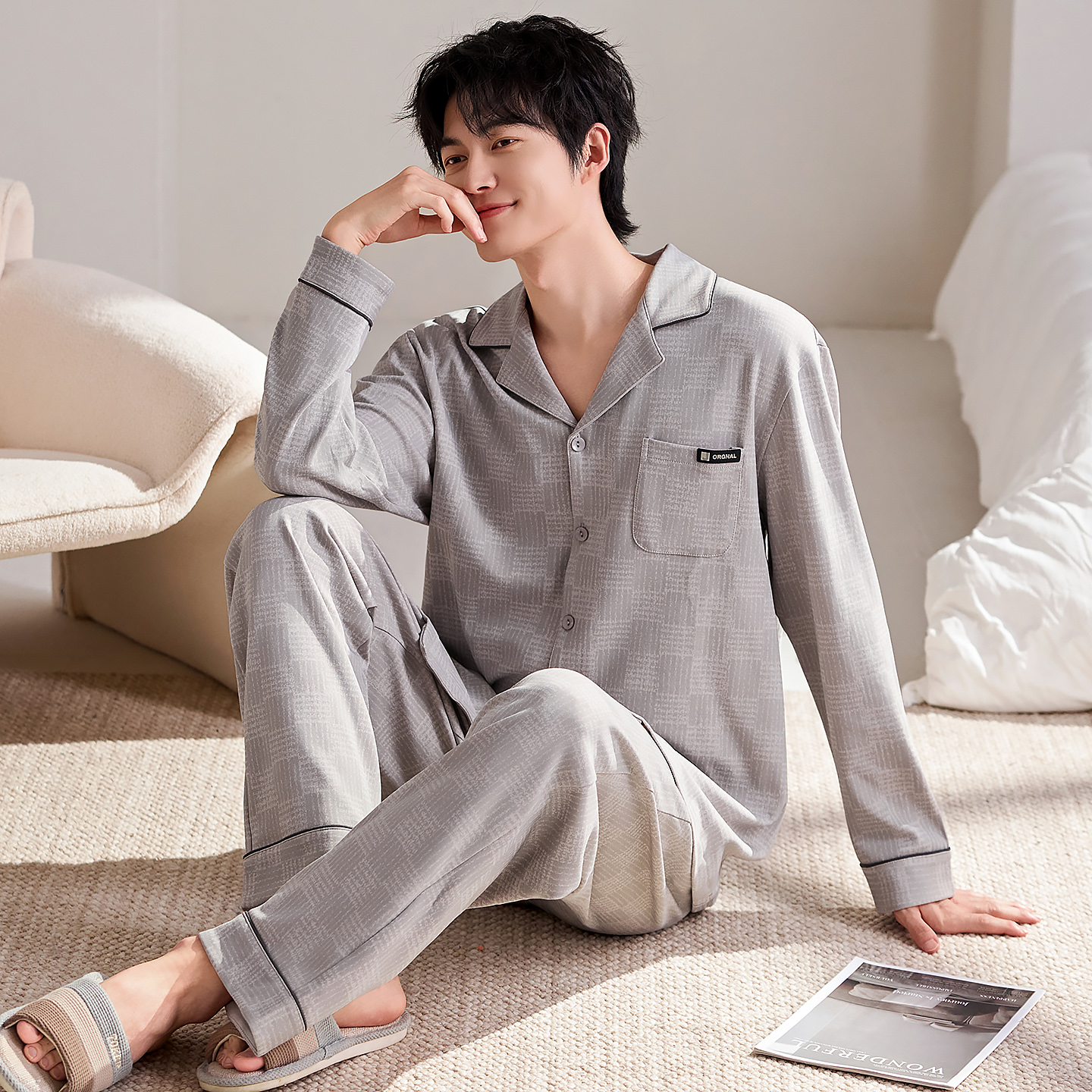 加大码睡衣男士春秋款纯棉长袖2025新款100%棉家居服秋冬男款套装