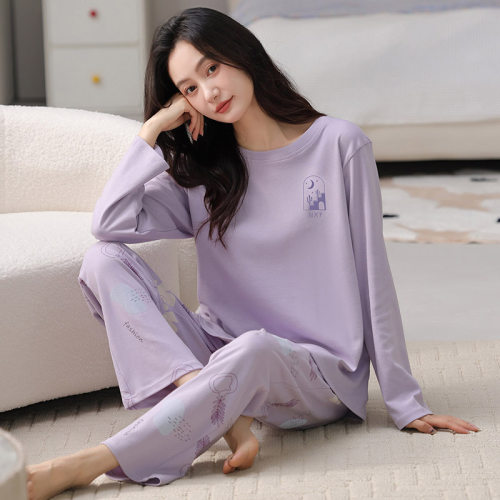 睡衣女加大码纯棉长袖套装可外穿