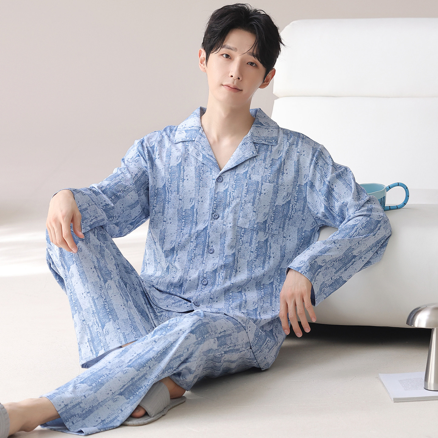 男士纯棉长袖睡衣春秋季大码套装