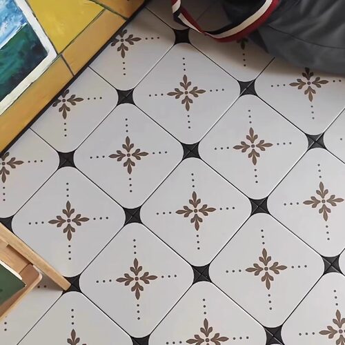200X200全瓷原边清新小花砖网红厨卫墙地砖餐厅背景墙中古奶油风