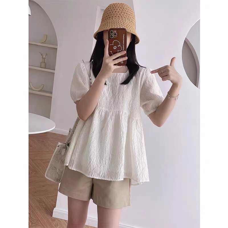 산모복 여름 스타일 루즈하고 스타일리시한 작은 분들이 외출하기 좋은 캐주얼 패션 여름 얇은 상의와 바지 투피스 슈트
