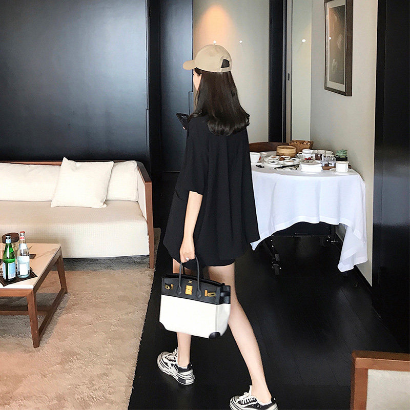 임부복 여름 정장 외출을 위한 패셔너블한 스타일 2023 신상 여름 얇은 정장 반바지 루즈하고 스타일리시한 투피스 세트
