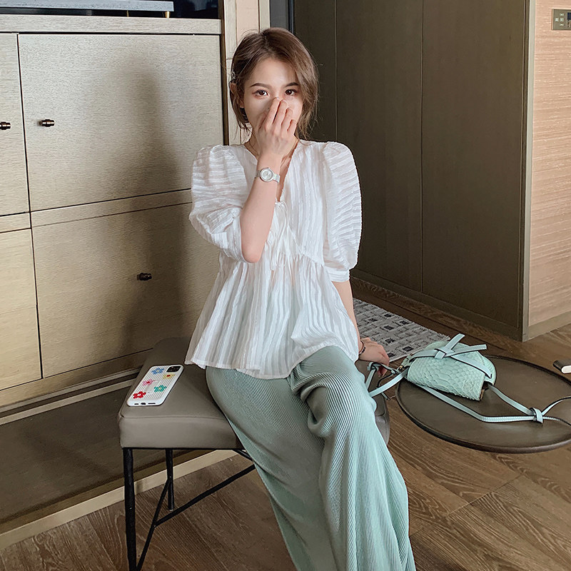 임산부 여름수트 패셔너블한 인터넷 연예인 빅사이즈 반팔 상의 여름 나들이 캐주얼 팬츠 투피스 세트