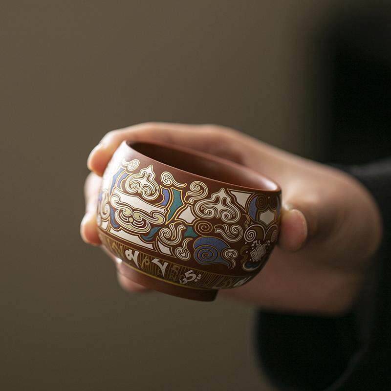 敦煌金银错茶杯家用中式陶瓷功夫茶具轻奢高档单杯不烫手喝茶杯