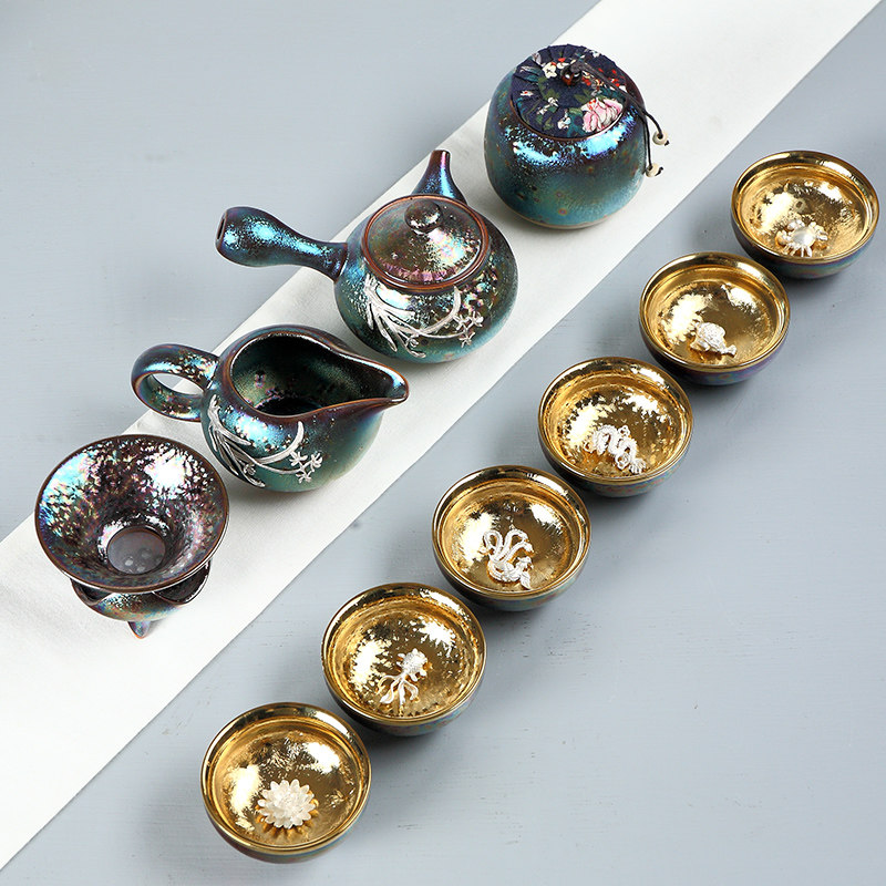 台湾窑变天目七彩孔雀鎏金镶银茶具陶瓷整套陶瓷银鱼杯茶具套装,餐饮具,整套茶具,淘宝优惠券,粉丝福利购,淘宝优惠卷