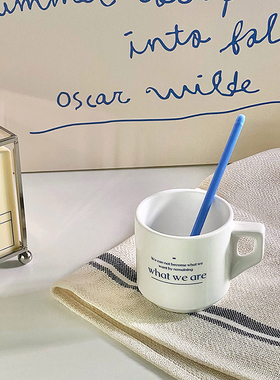 时常原创韩式陶瓷咖啡杯复古简约字母马克杯ins风家用牛奶杯水杯