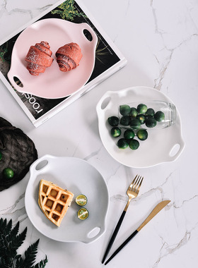 盘子菜盘家用创意陶瓷水果盘长方形西餐盘早餐盘北欧简约托盘平盘