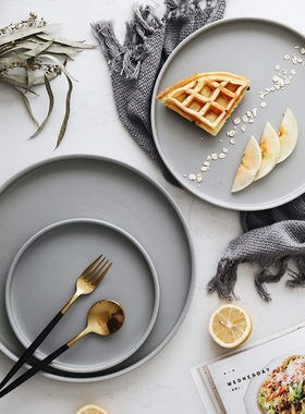 陶瓷餐盘简约北欧创意家用盘子圆形西餐盘甜品盘水果盘菜盘披萨盘