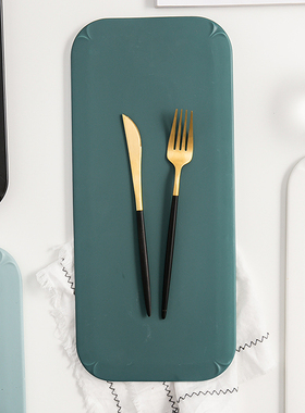 北欧创意陶瓷盘子菜盘家用餐盘长方形面包平板早餐盘牛排盘西餐盘