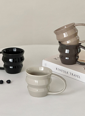 时常复古小众设计款马克杯叠叠杯陶瓷杯子咖啡杯情侣水杯生日礼物