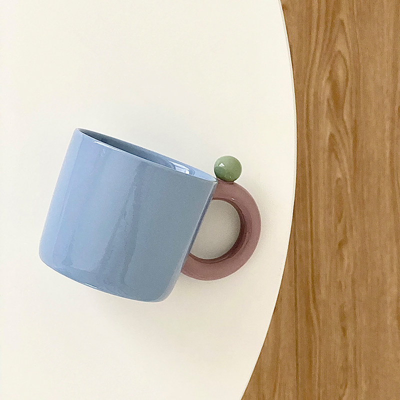 时常创意撞色圆球把手陶瓷马克杯水杯家用大容量咖啡杯小众牛奶杯,餐饮具,马克杯,淘宝优惠券,粉丝福利购,淘宝优惠卷