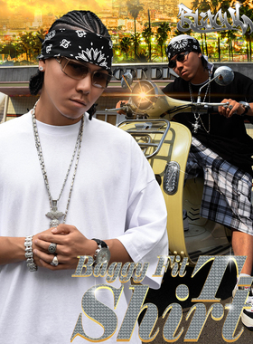 BLACUL HipHop过肘纯色白T恤男嘻哈说唱街舞光板圆领短袖宽松打底