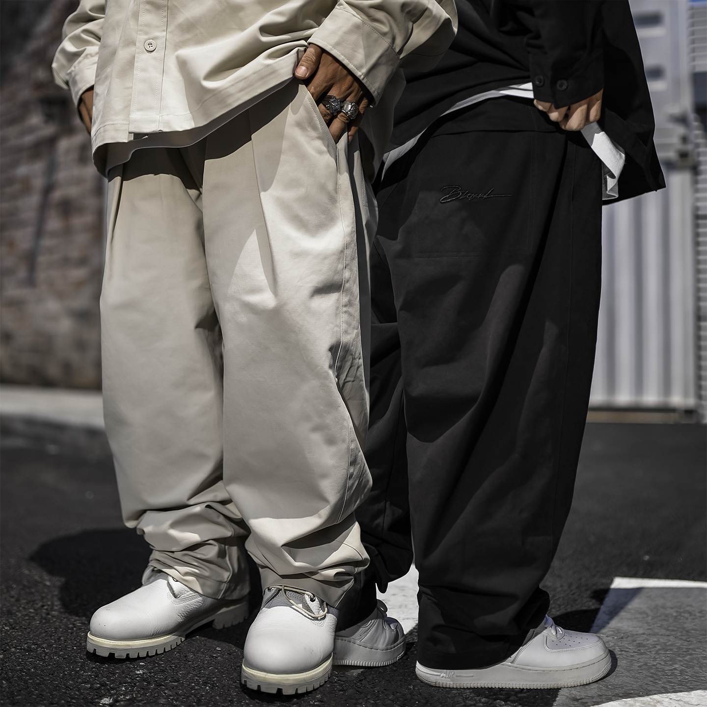 BLACUL刺绣纯色直筒休闲裤男工装长裤秋美式街头嘻哈肥大宽松套装