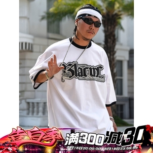 T恤男美式 复古HipHop宽松肥大半袖 哥特字母发泡印花短袖 BLACUL 夏