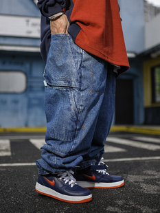 BLACUL 九十年代复古浅蓝水洗牛仔裤男宽松肥大嘻哈工装休闲长裤