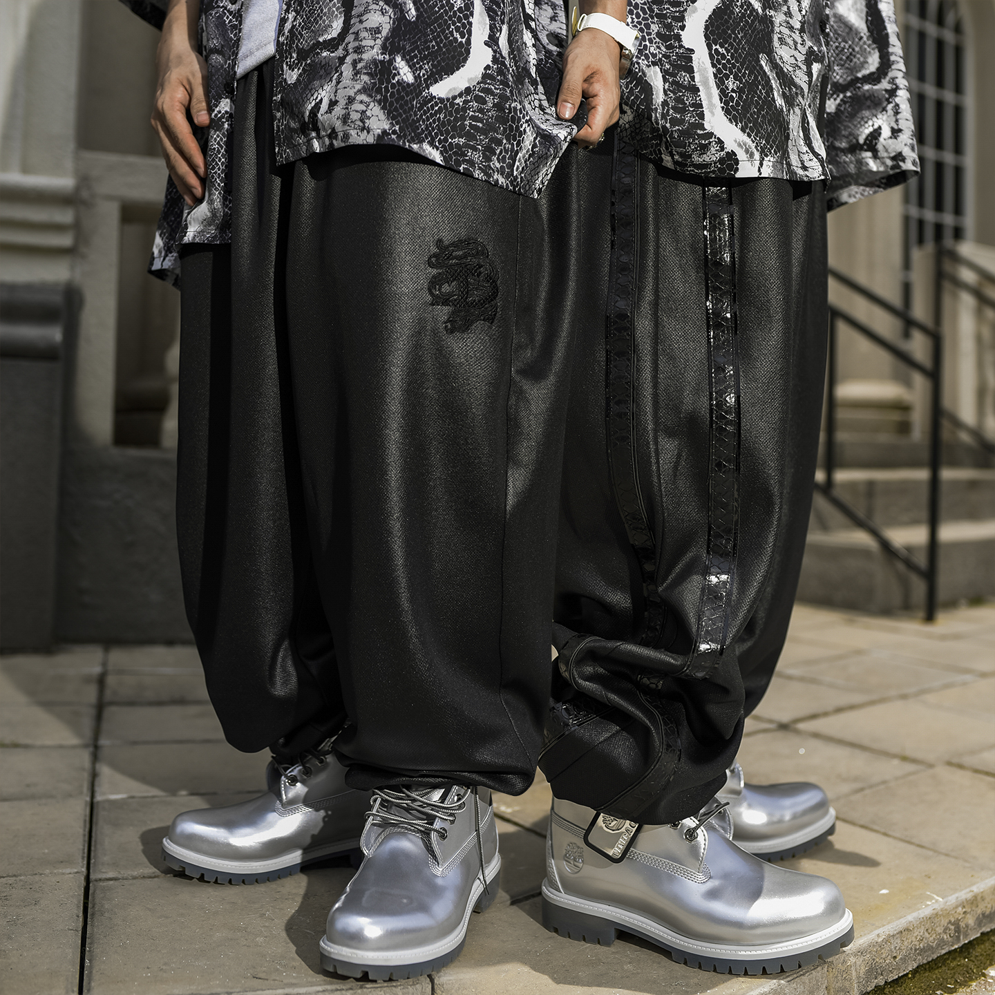 BLACUL蛇纹刺绣休闲裤男女束脚卫裤宽松肥大街舞运动裤垂感阔腿裤