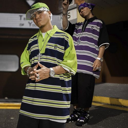 BLACUL条纹拼接POLO短袖