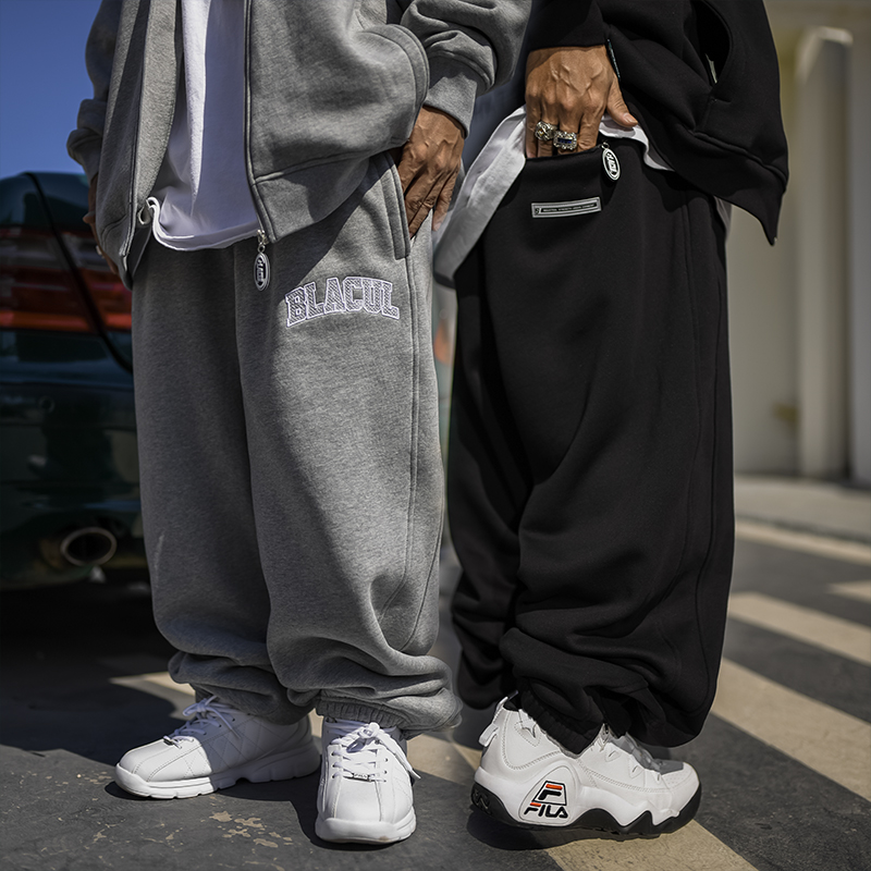 BLACUL字母刺绣套装男卫裤加绒休闲运动束脚长裤宽松肥大街头嘻哈