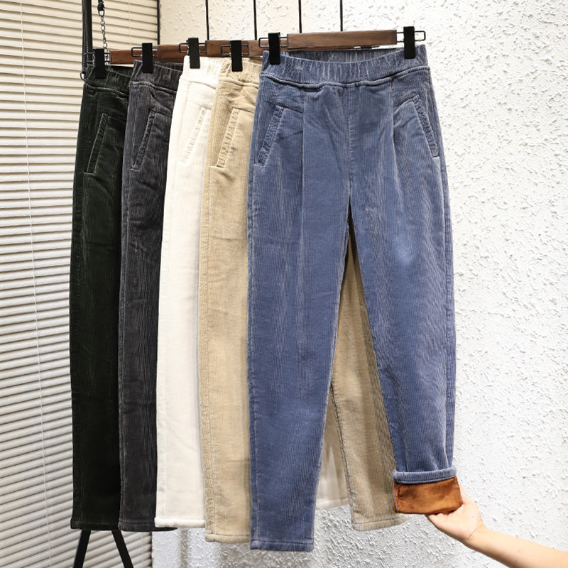 高腰哈伦裤女宽松秋冬新款加绒休闲泡泡条绒萝卜裤白色灯芯绒裤子,女装/女士精品,休闲裤,淘宝优惠券,粉丝福利购,淘宝优惠卷