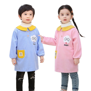 中长款及膝防水防脏儿童反穿衣吃饭衣男女宝宝罩衣大码灯芯绒长袖